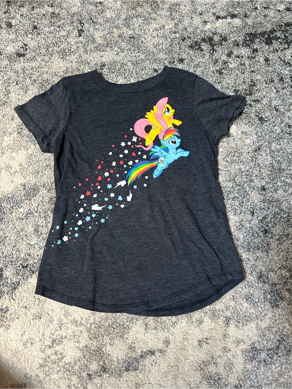 My Little Pony Girls' Dark Gray Graphic Tee - Rainbow & Fluttershy Design